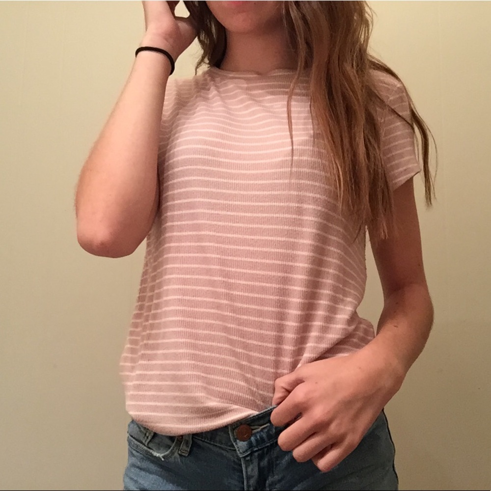 Light Pink Striped Short Sleeve Tee